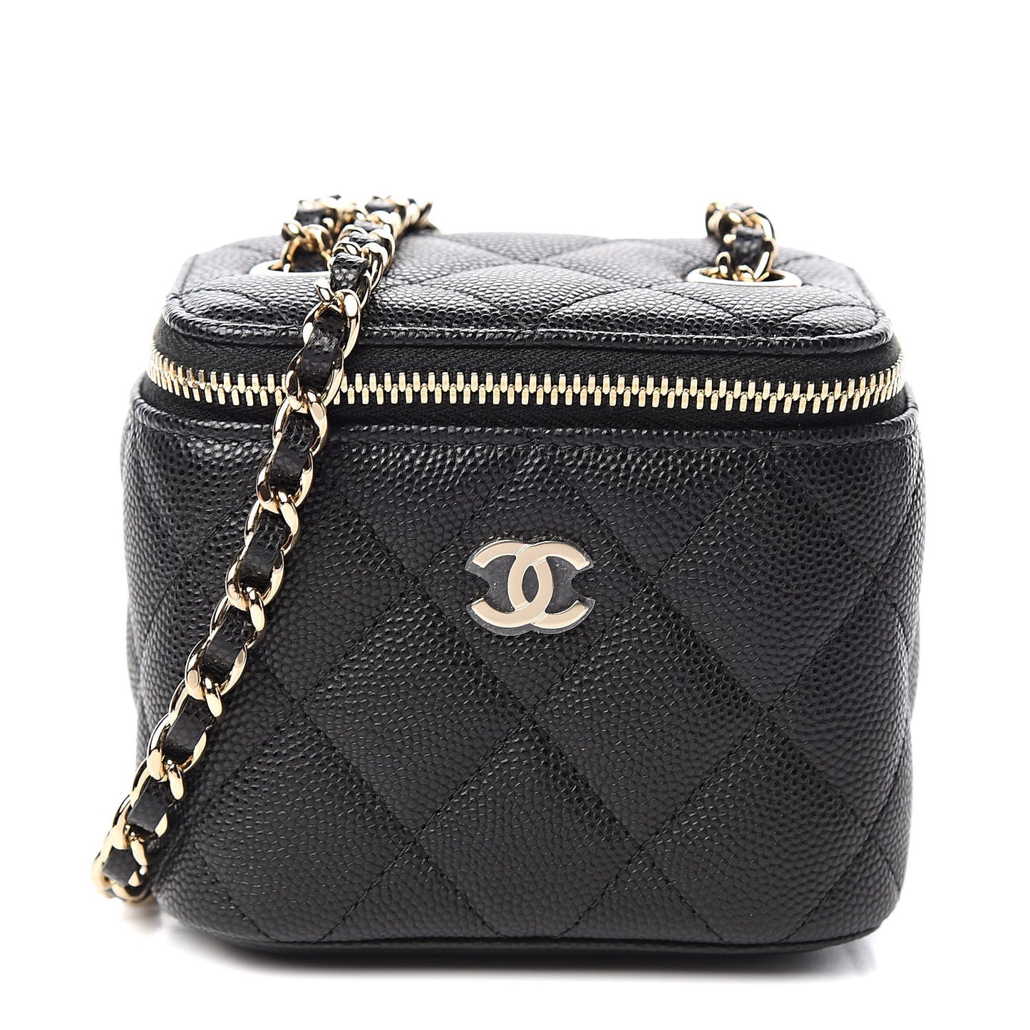 Caviar Quilted Mini Vanity Case With Chain Black