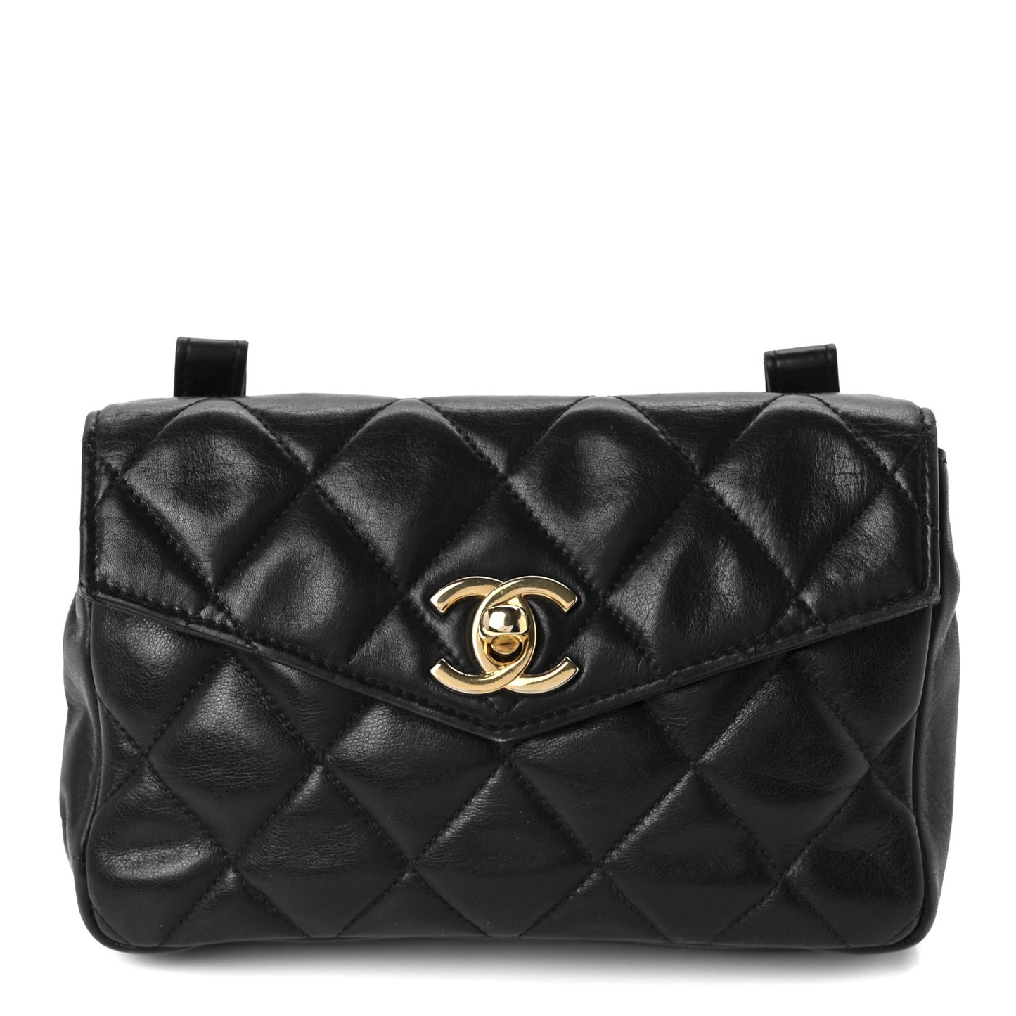 Lambskin Quilted Flap Waist Belt Bag Black