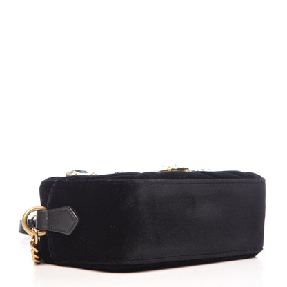 Gucci Velvet Matelasse Marquise Crystals Mini GG Marmont Chain Shoulder Bag Black 4 of 7