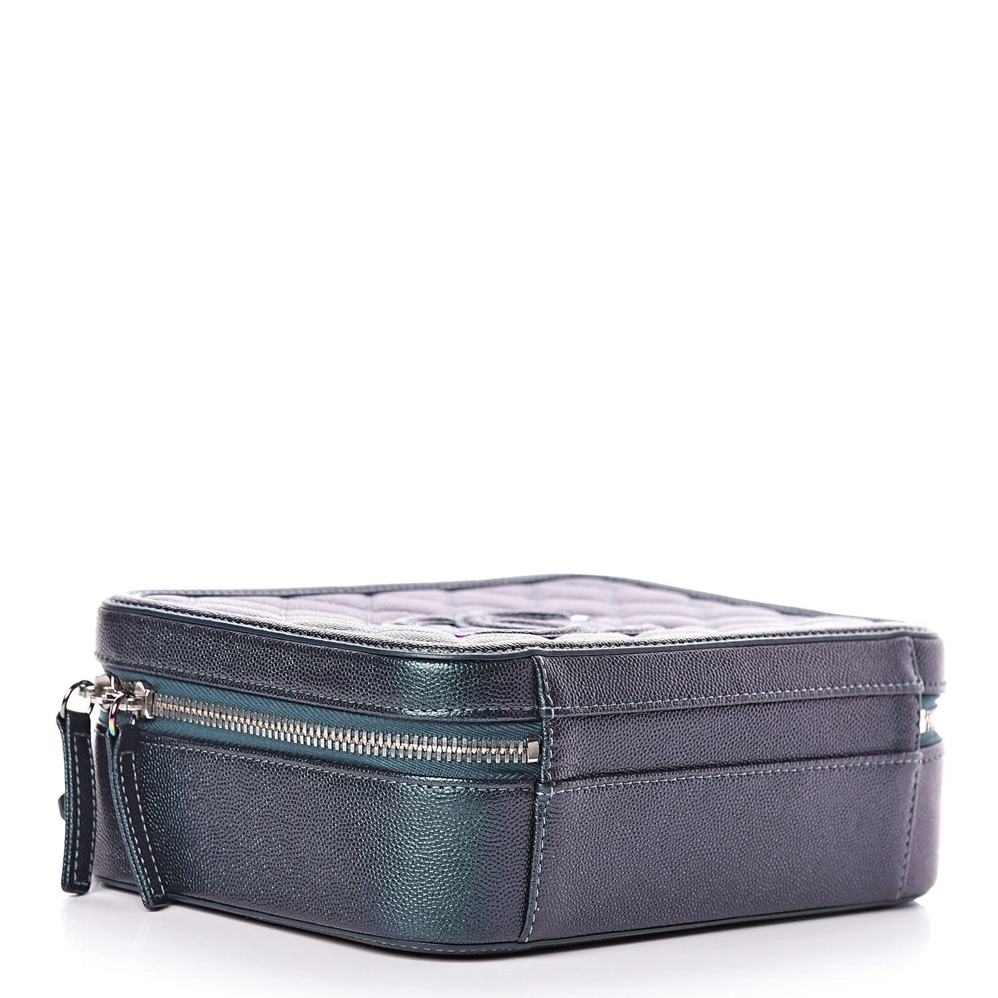 Iridescent Caviar Quilted Medium CC Filigree Vanity Case Dark Turquoise