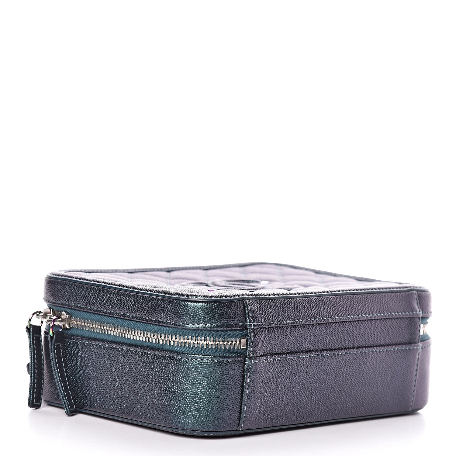 Chanel Iridescent Caviar Quilted Medium CC Filigree Vanity Case Dark Turquoise 4 of 11