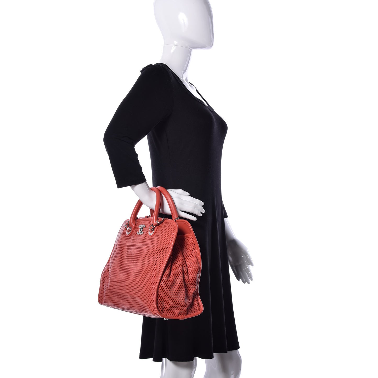 Calfskin Perforated Up In The Air Tote Red