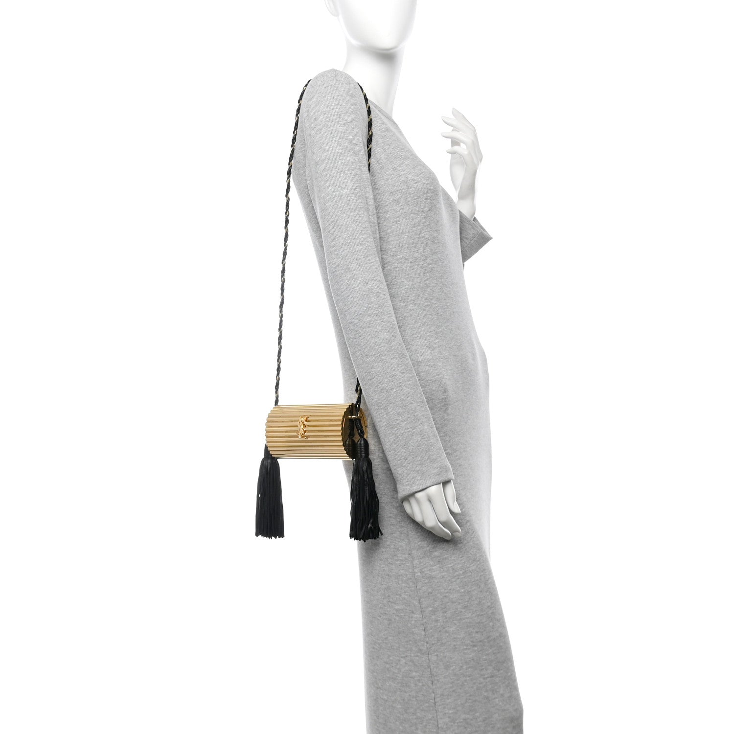 Saint Laurent Ribbed Plexiglass Lambskin Fringe Monogram Opium Box Bag Gold 2 of 12