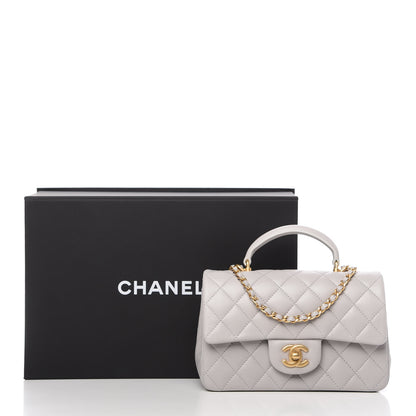 Chanel Lambskin Quilted Mini Top Handle Rectangular Flap Grey 11 of 11
