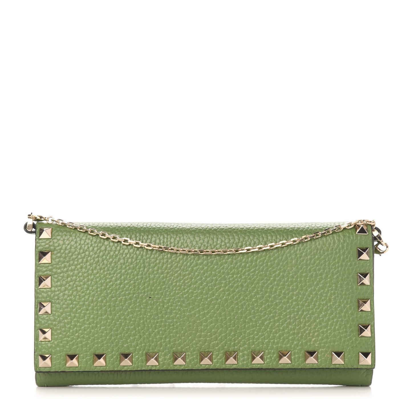 Pebbled Calfskin Rockstud Flap Wallet On Chain Deep Clover