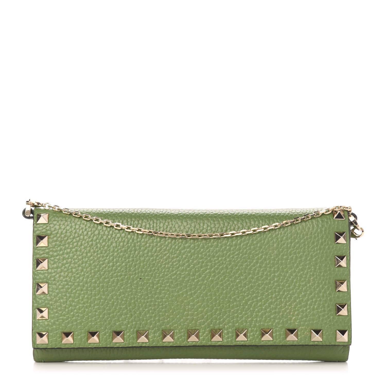 Valentino Garavani Pebbled Calfskin Rockstud Flap Wallet On Chain Deep Clover 1 of 13