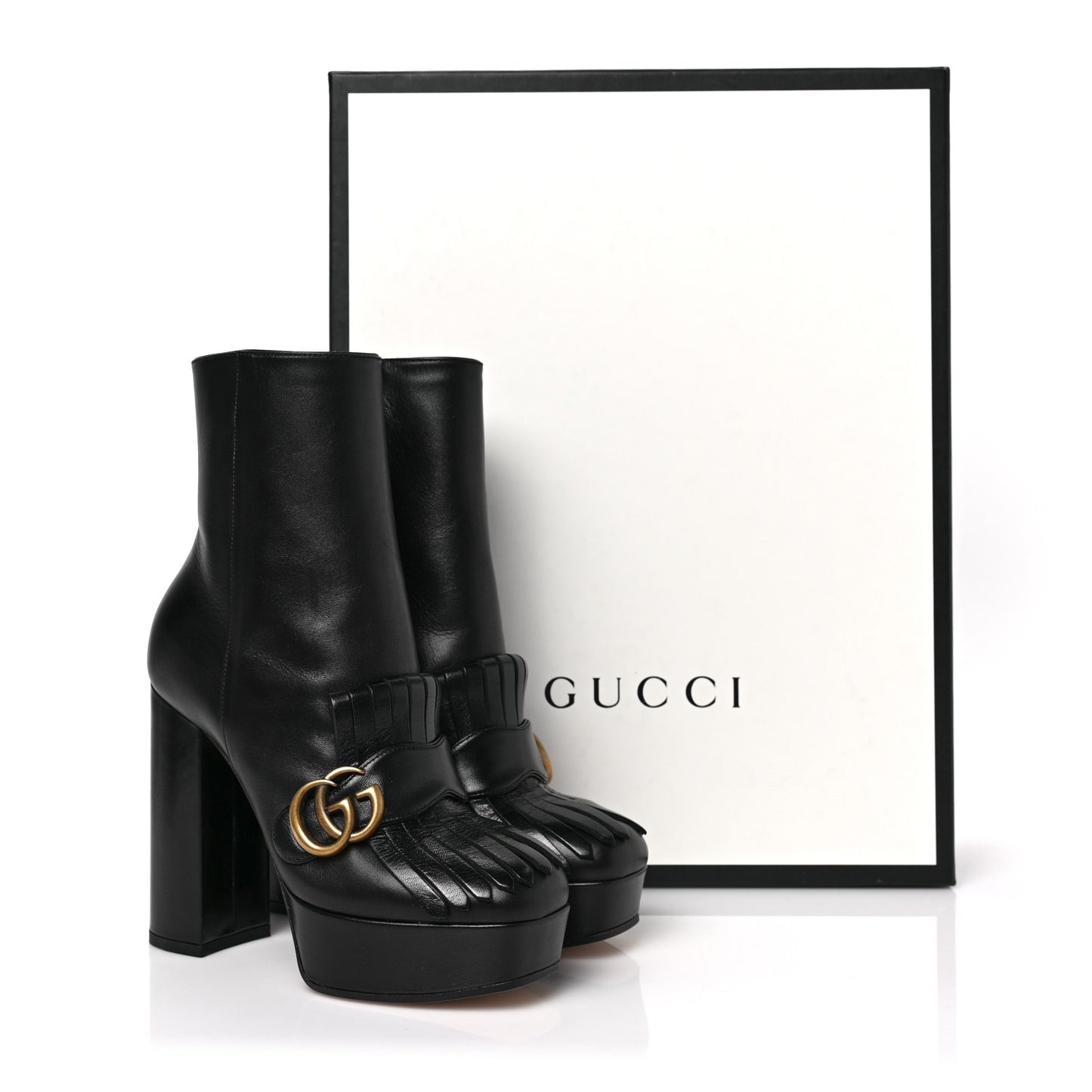 Malaga Kid GG Marmont Fringe Platform Ankle Boots 36.5 Black