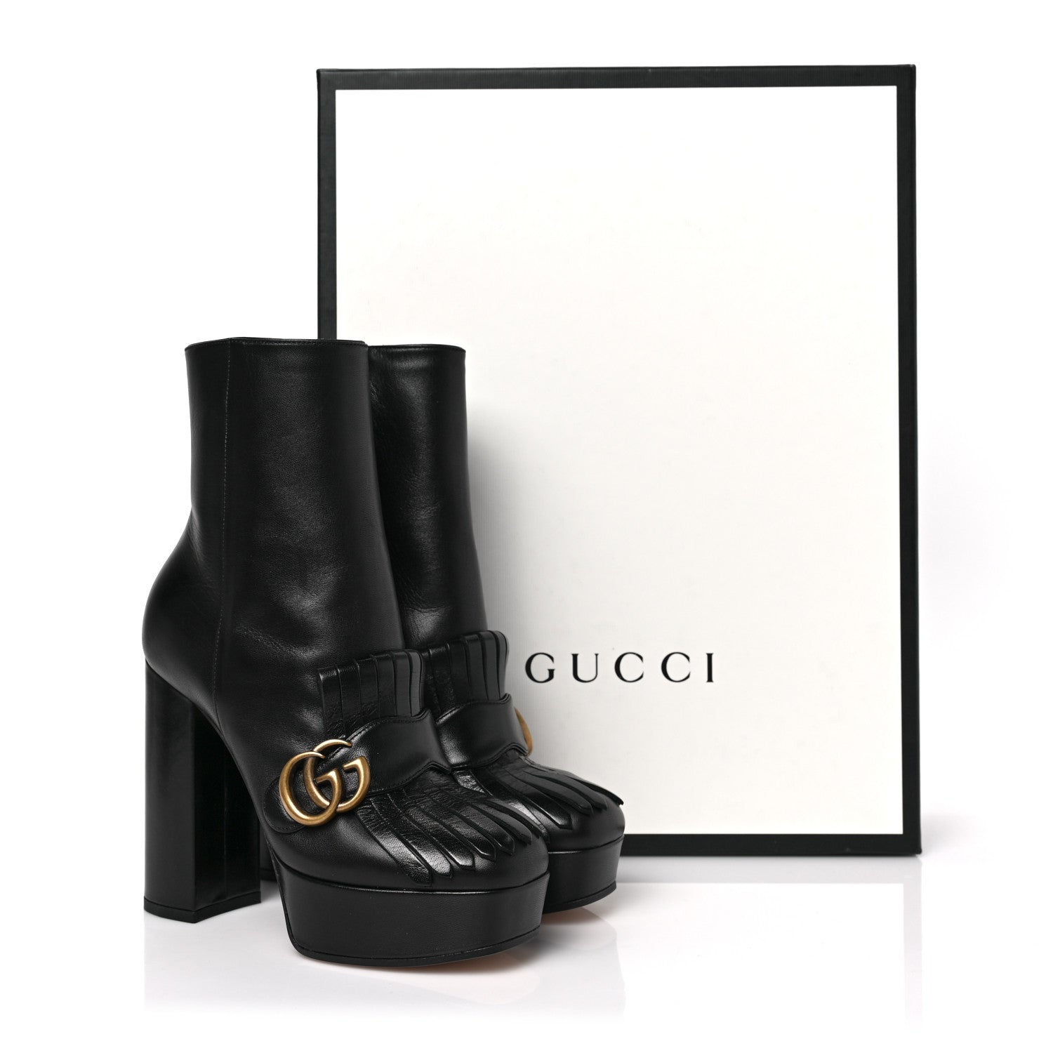 Gucci Malaga Kid GG Marmont Fringe Platform Ankle Boots 36.5 Black 9 of 9