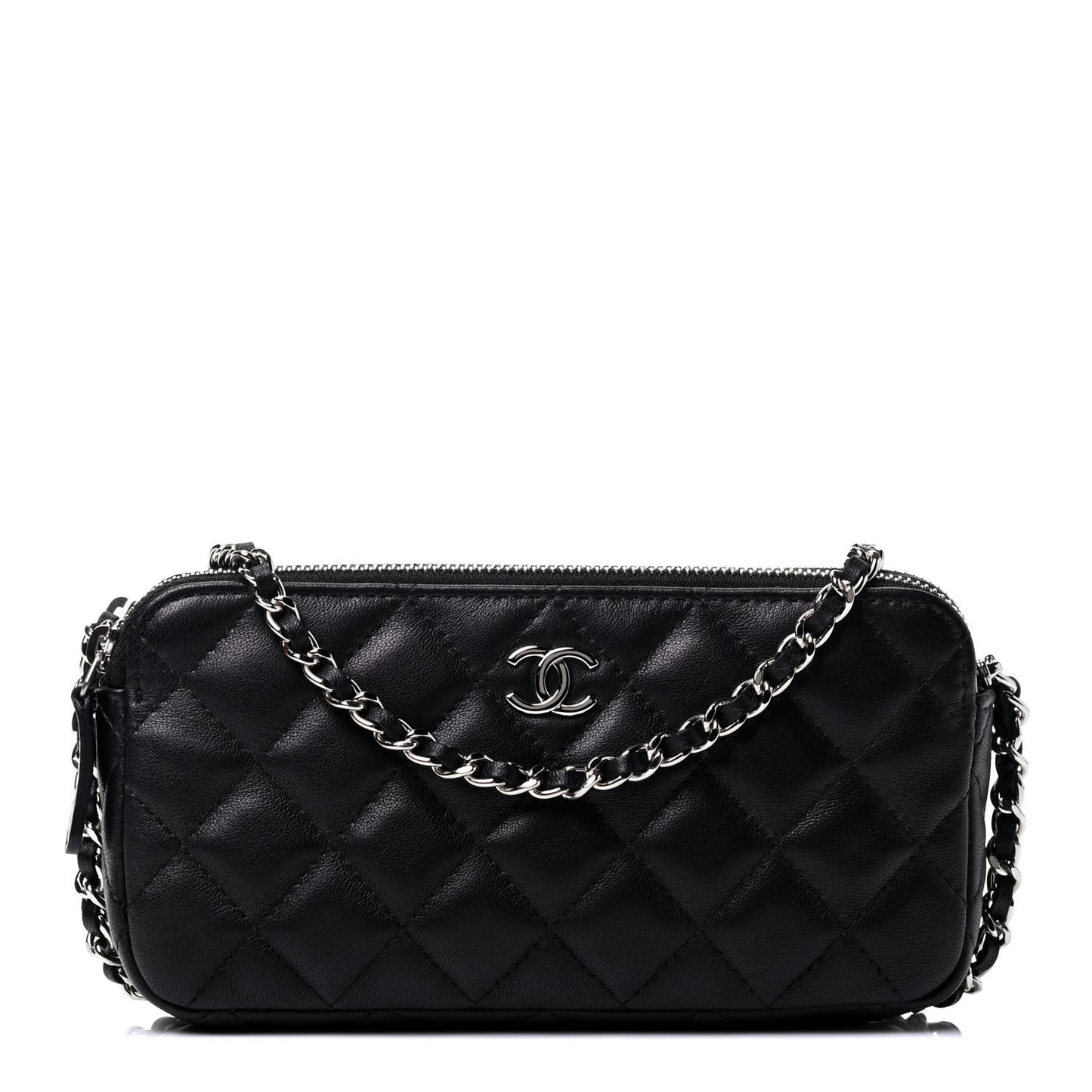 Lambskin Quilted Small Clutch With Chain Black