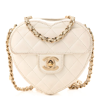 Chanel Lambskin Quilted CC In Love Heart Clutch With Chain White 1 of 12