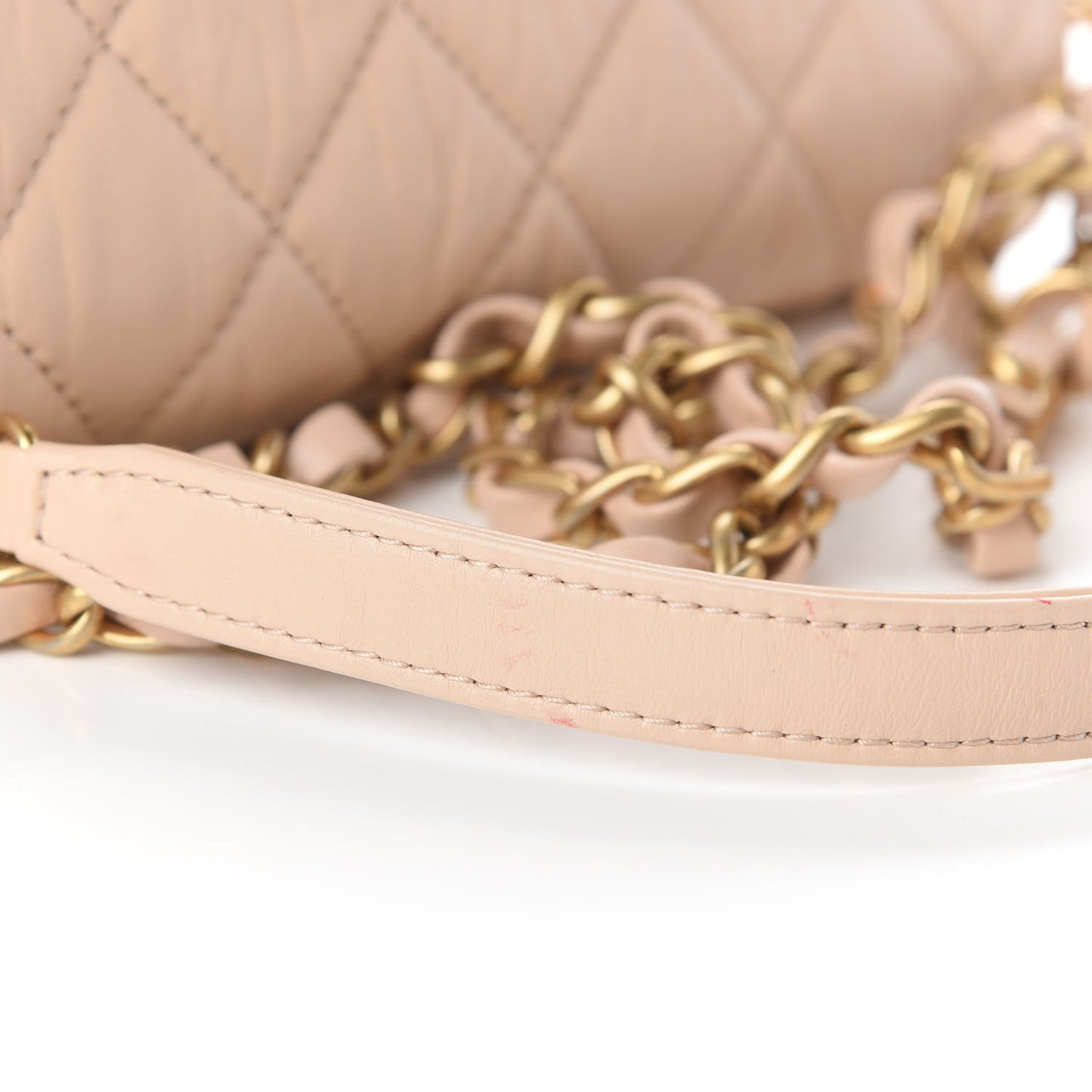 Crumpled Lambskin Quilted Mini CC Links Top Handle Flap Beige