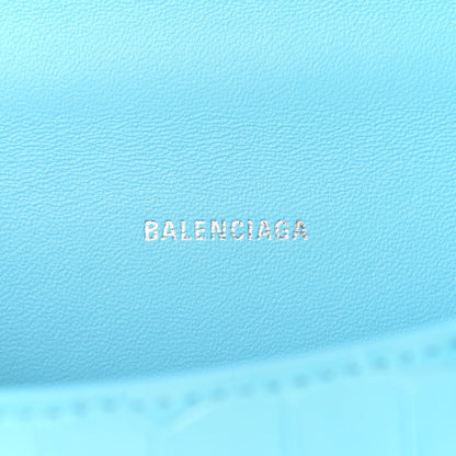Balenciaga Shiny Calfskin Crocodile Embossed Hourglass Top Handle Bag XS Azur 8 of 11