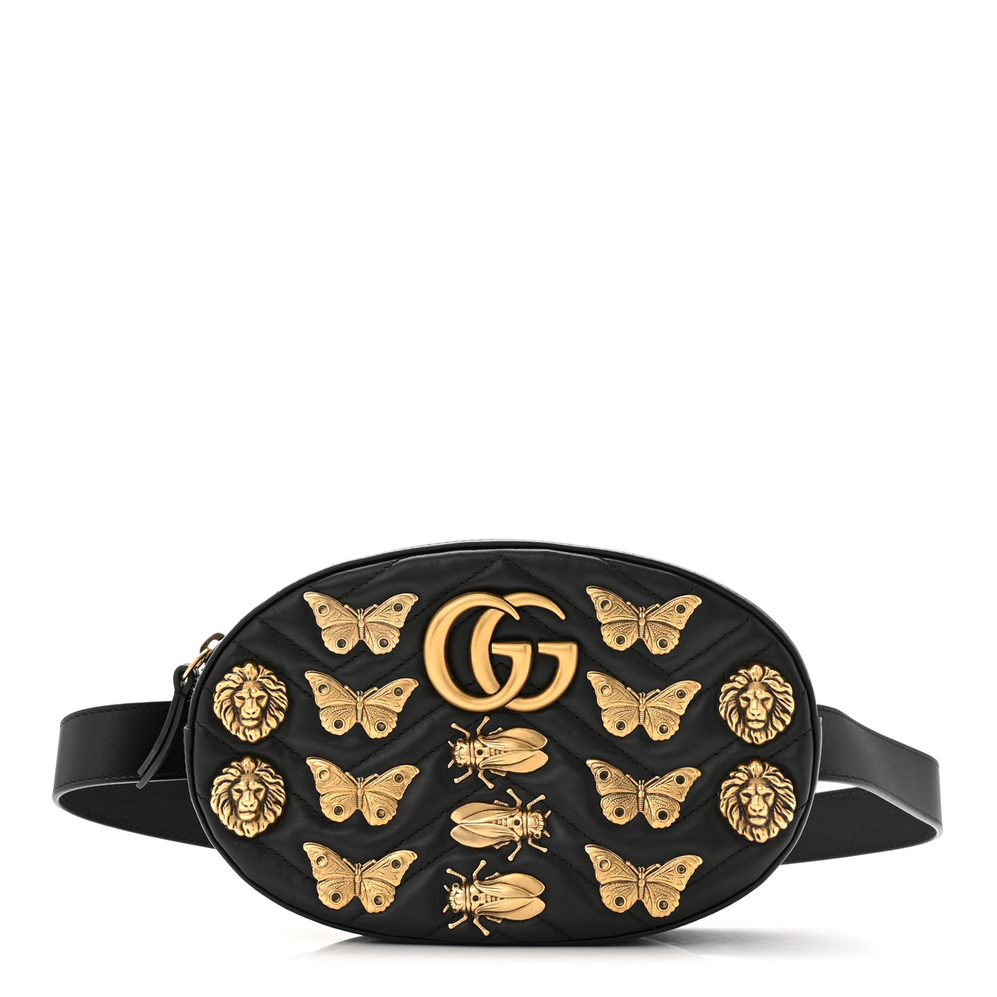 Calfskin Matelasse Animal Studs GG Marmont Belt Bag Black