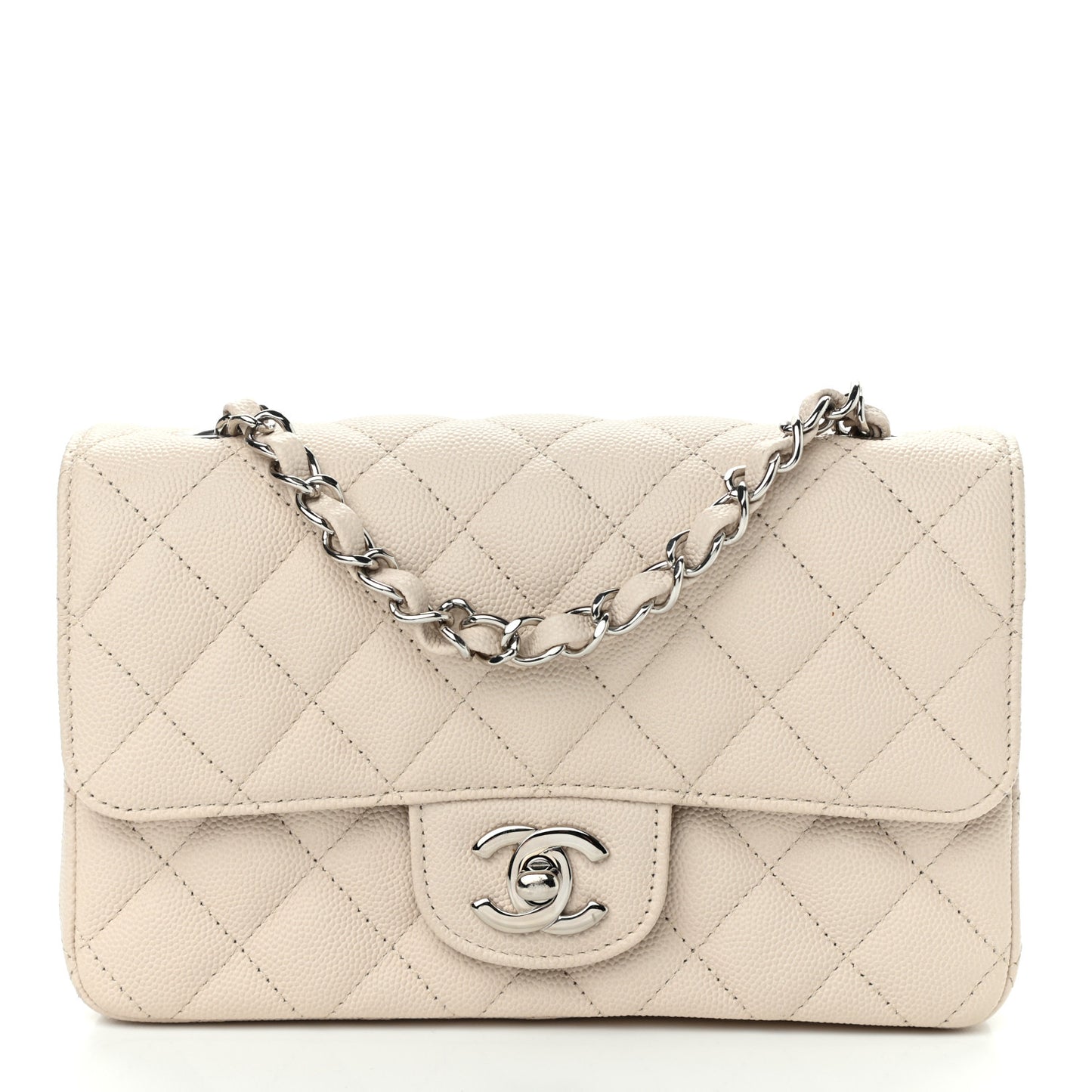 Caviar Quilted Mini Rectangular Flap Ivory