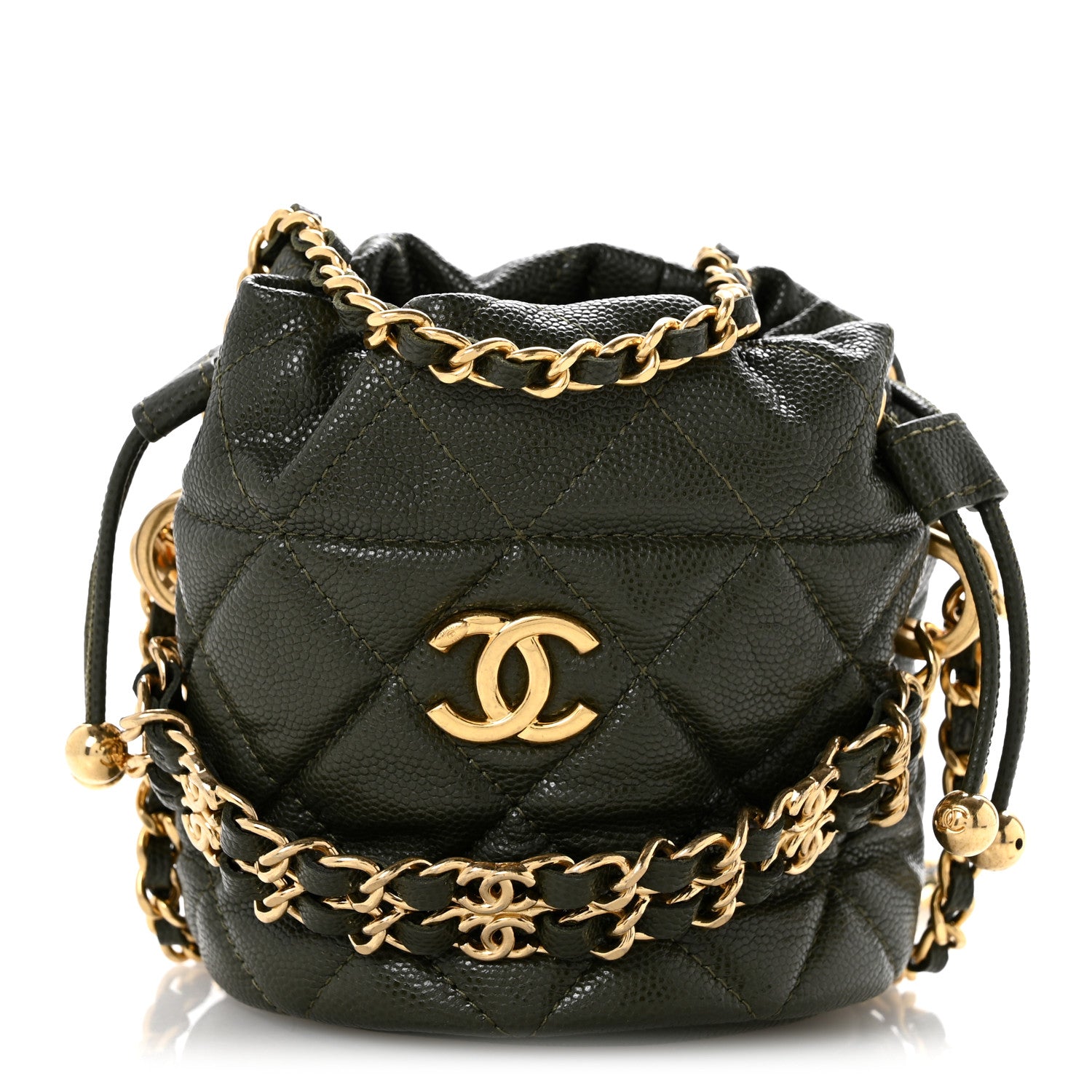 Chanel Caviar Quilted Coco First Bucket Clutch With Chain Khaki 1 of 12