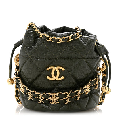 Chanel Caviar Quilted Coco First Bucket Clutch With Chain Khaki 1 of 12