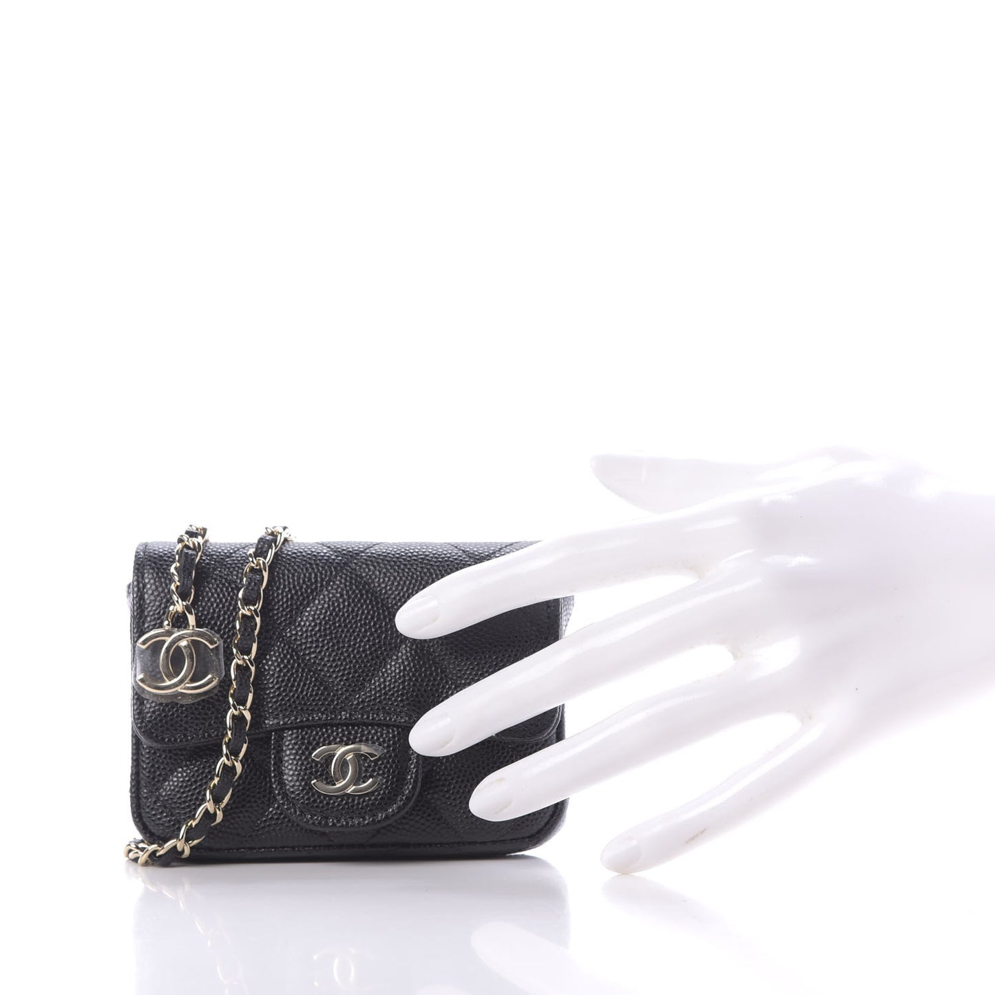 Caviar Quilted Mini Chain Belt Bag Black