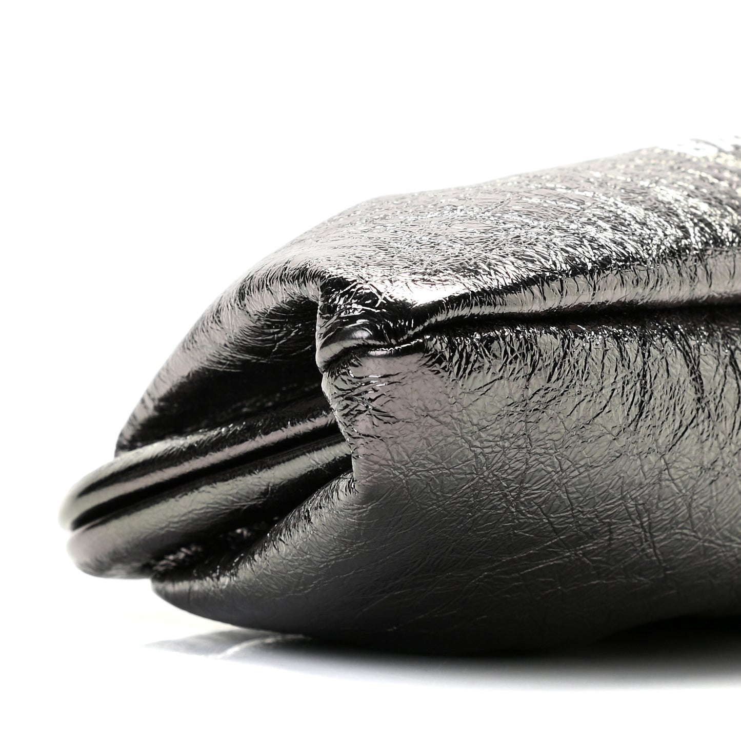 Metallic Textured Calfskin Logo Cloud Clutch XS Black