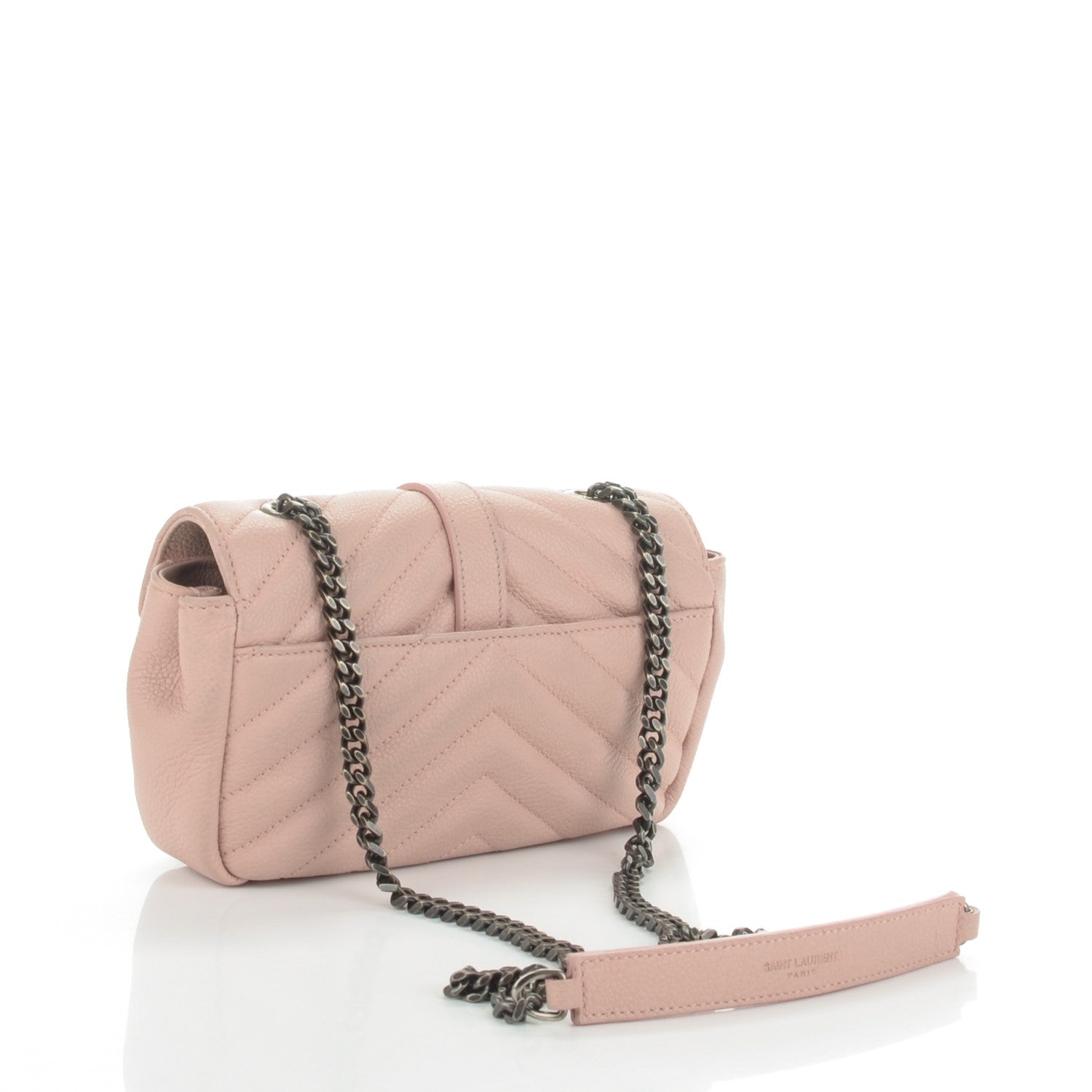 Saint Laurent Grained Calfskin Matelassé Chevron Monogram Classic Baby Chain Bag Pale Pink 3 of 7