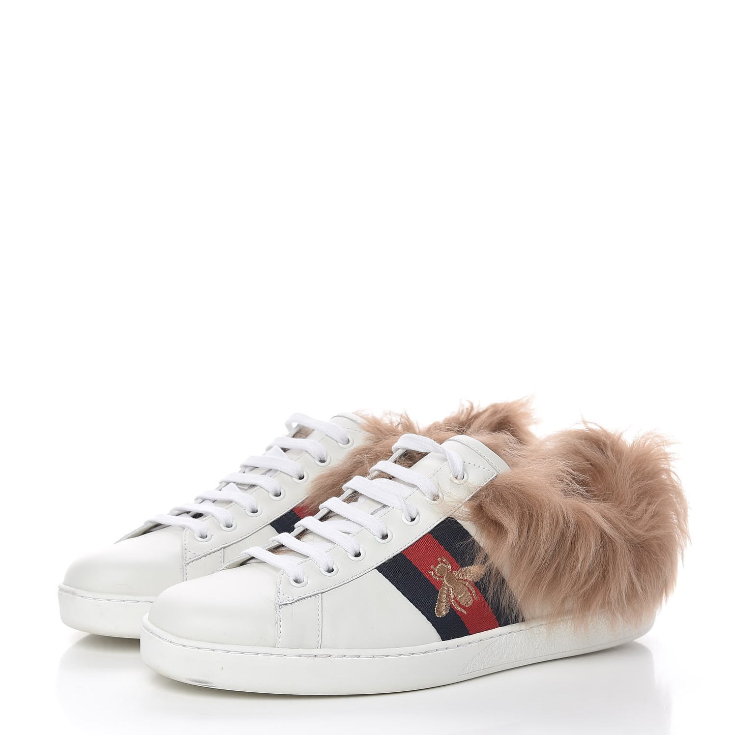 Calfskin Wool Web Bee Embroidered Mens Ace Sneakers 9 White