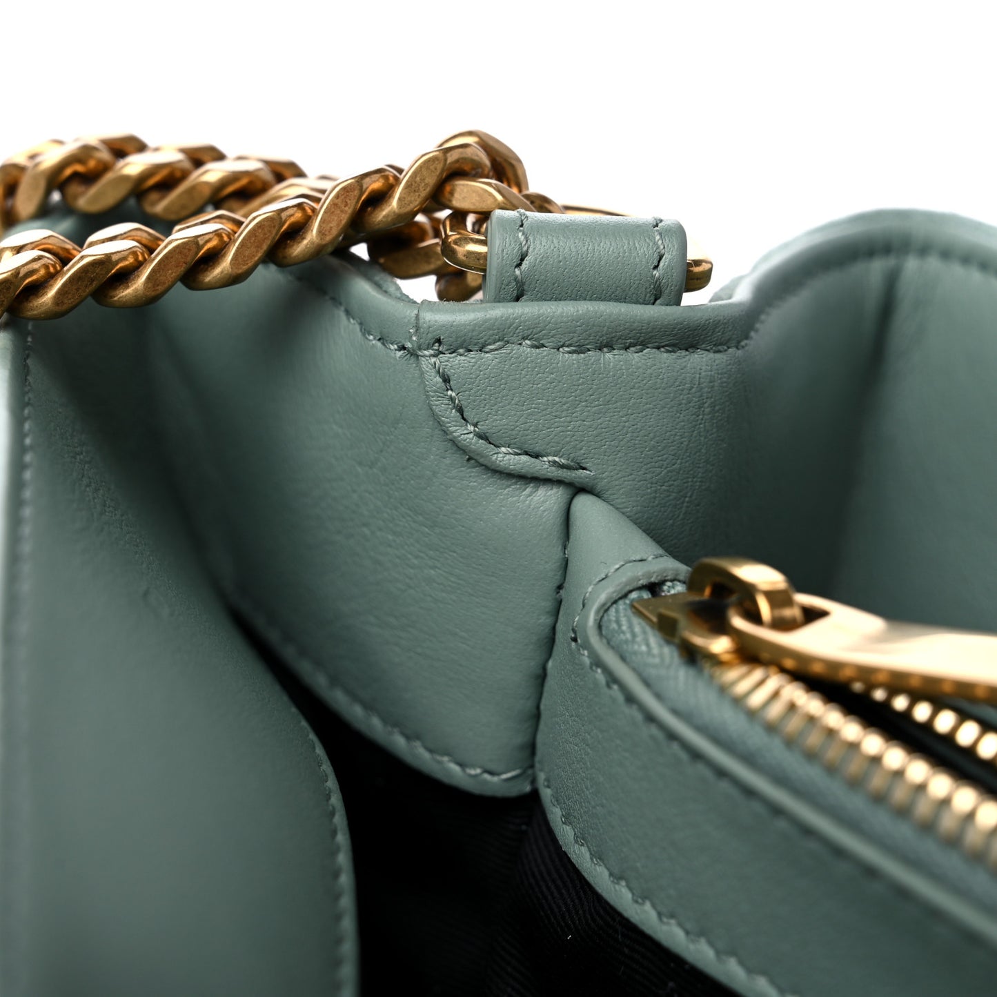 Suede Y Quilted Monogram Medium Loulou Chain Satchel Vert Opaline