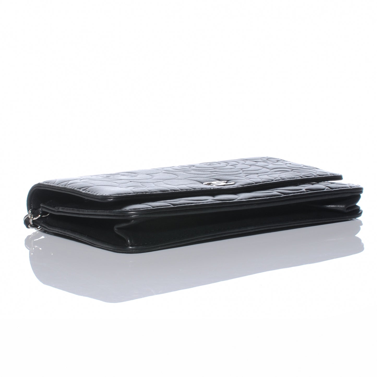 Lambskin Camellia Wallet on Chain WOC Black