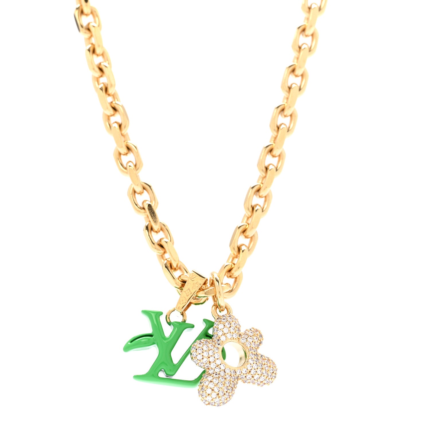 Louis Vuitton X TYLER THE CREATOR Lacquer Crystal Blooming Pendant Necklace Gold Green 4 of 7