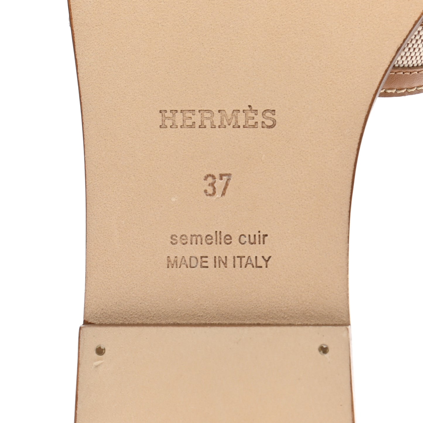 Calfskin Canvas Oran Sandals 37 Noisette Beige Dore
