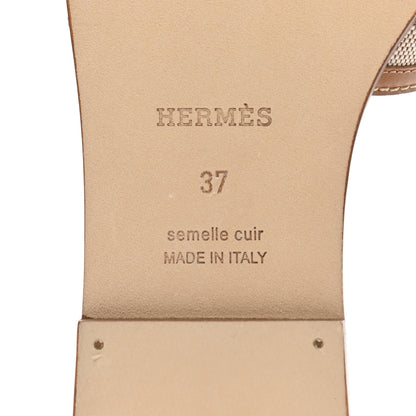 Hermes Calfskin Canvas Oran Sandals 37 Noisette Beige Dore 6 of 9