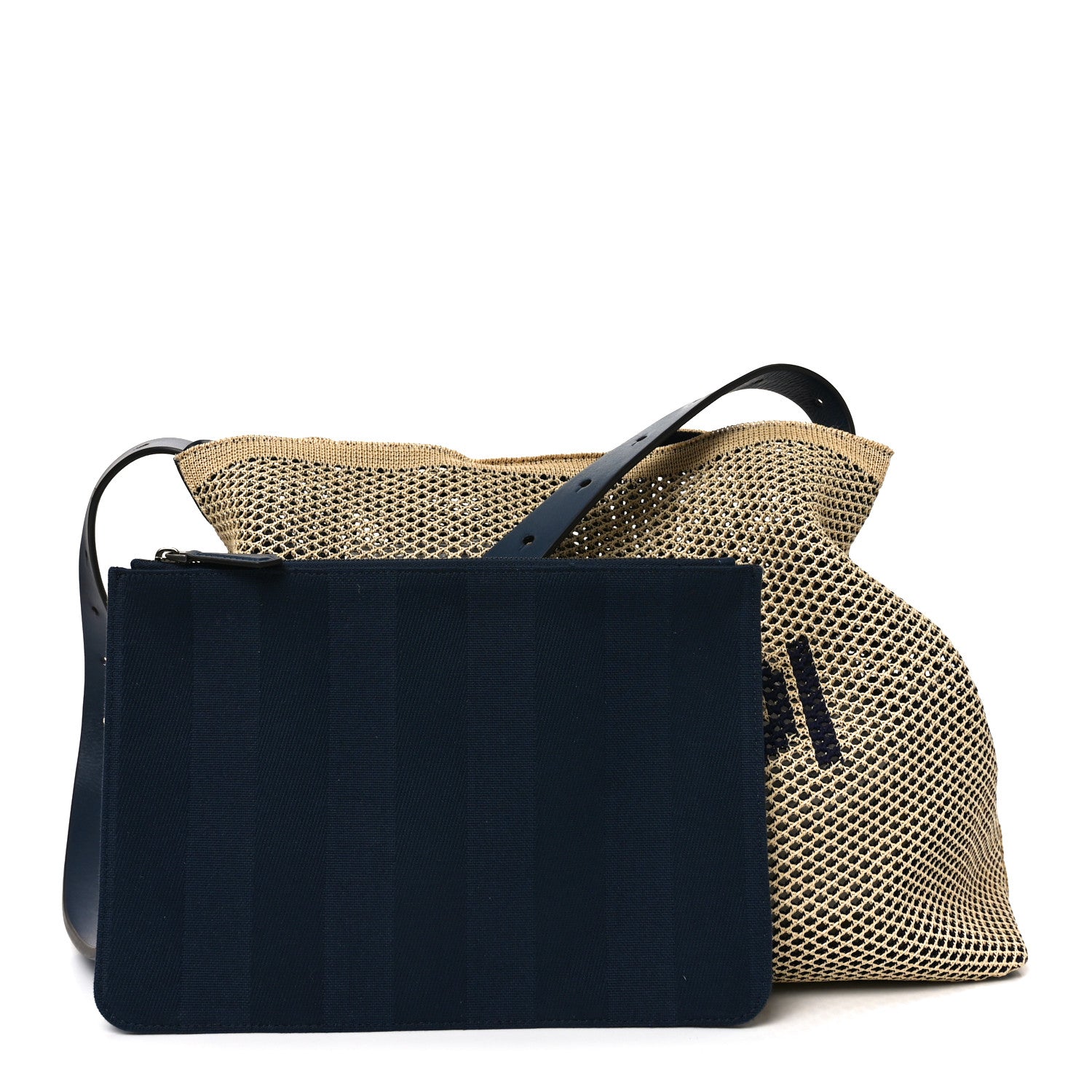 Fendi Raffia Woven Vitello King Soft Large Hobo Natural Beige Blue