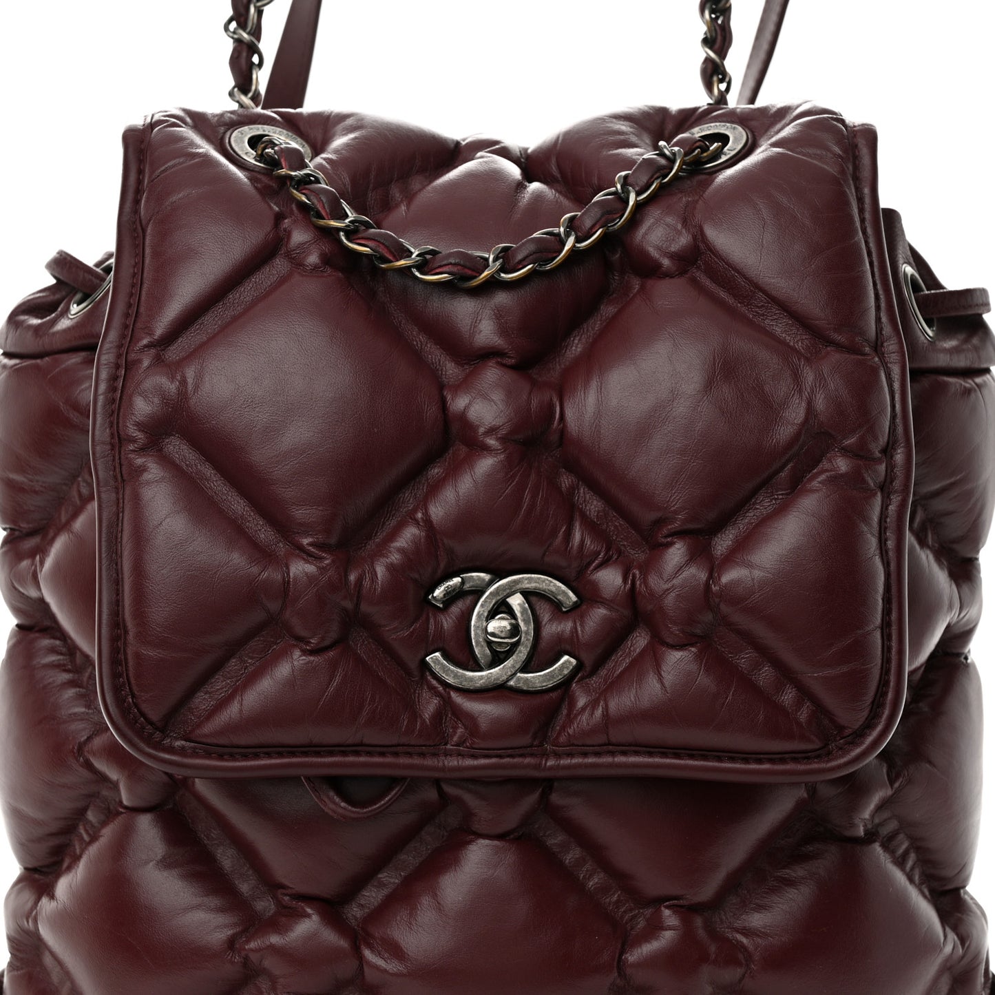 Calfskin Quilted Chesterfield Backpack Burgundy