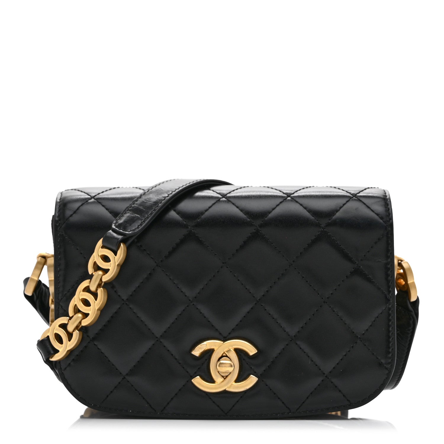 Chanel Shiny Calfskin Quilted Suede Goatskin Messenger Black 1 of 9