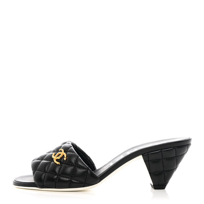 Chanel Lambskin Quilted Textured CC Mules 38.5 Black 1 of 9