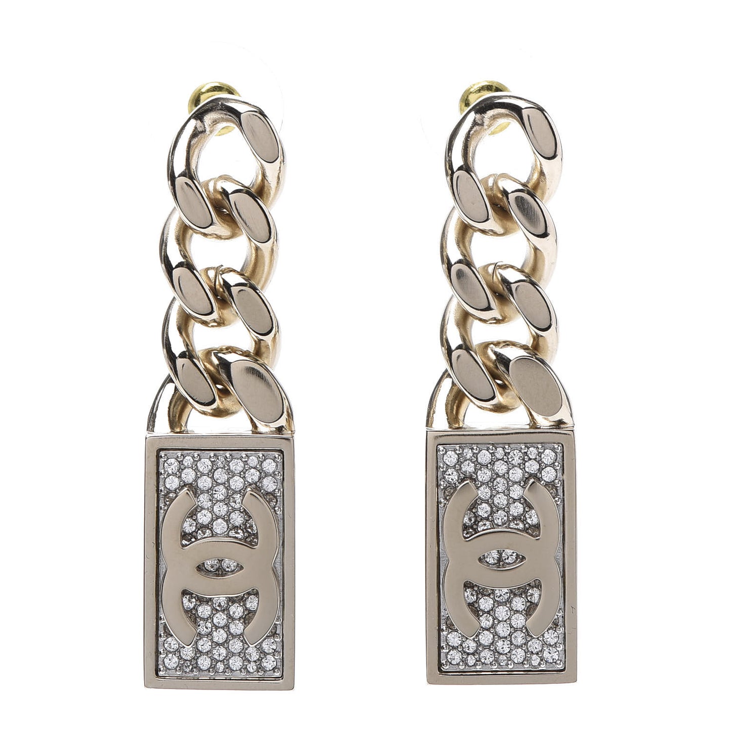 Crystal Dog Tag Charm Earrings Gold