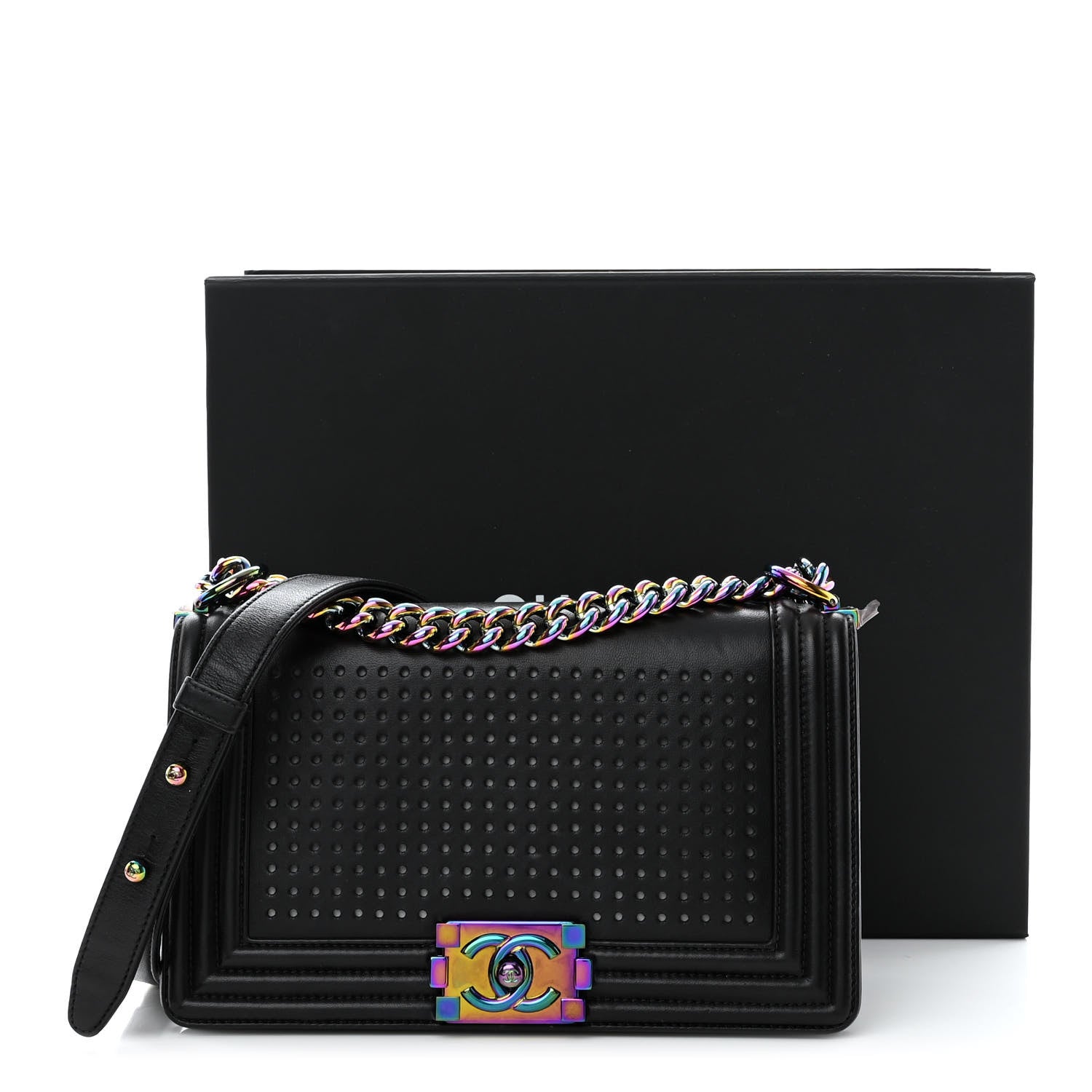 Chanel Lambskin LED Iridescent Metal Medium Boy Flap Black Multicolor 13 of 13