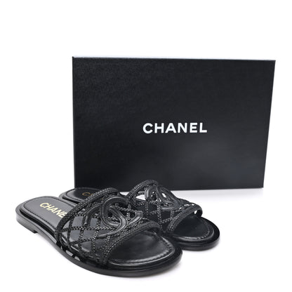 Chanel Lambskin Crochet CC Mules Sandals 36 Black 9 of 9