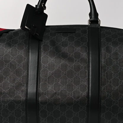 Gucci Soft GG Supreme Monogram Appia Calfskin Web Large Carry On Duffle Bag Black Grey 7 of 13