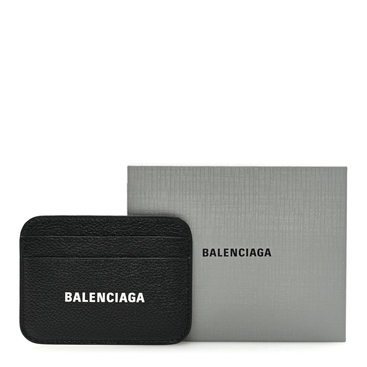 Grained Calfskin Logo Cash Rounded Card Holder Black White