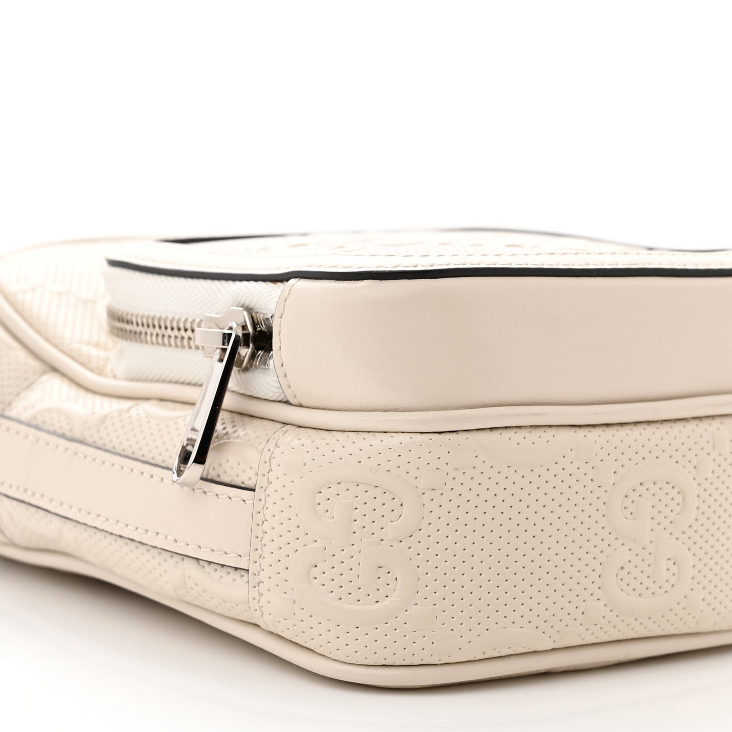 Calfskin GG Tennis Embossed Mini Double Zip Messenger Bag Mystic White