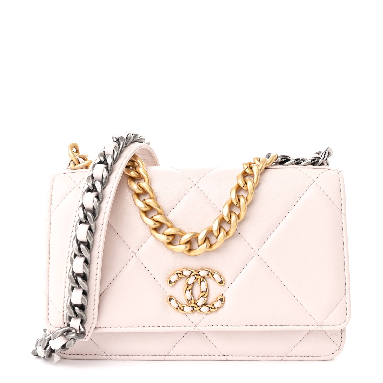 Chanel Lambskin Quilted Chanel 19 Wallet On Chain WOC Light Pink 1 of 12