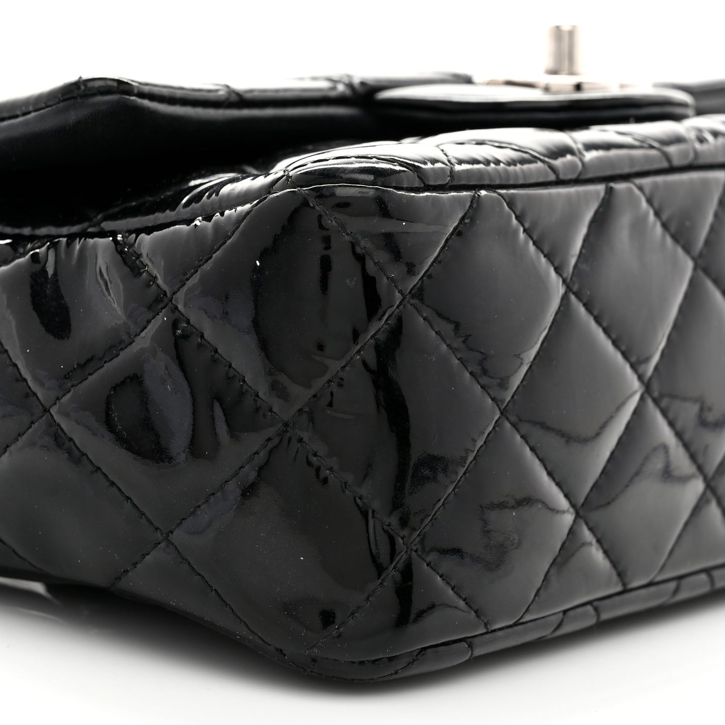 Patent Calfskin Quilted Mini Rectangular Flap Black