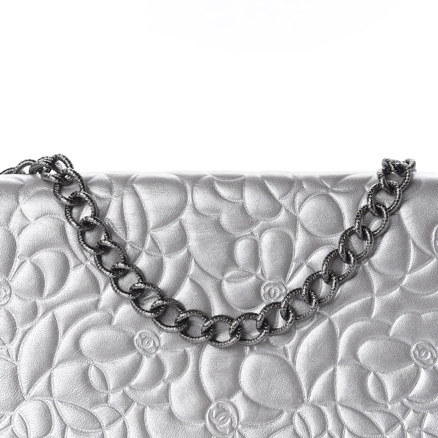 Metallic Lambskin Camellia Single Flap Silver