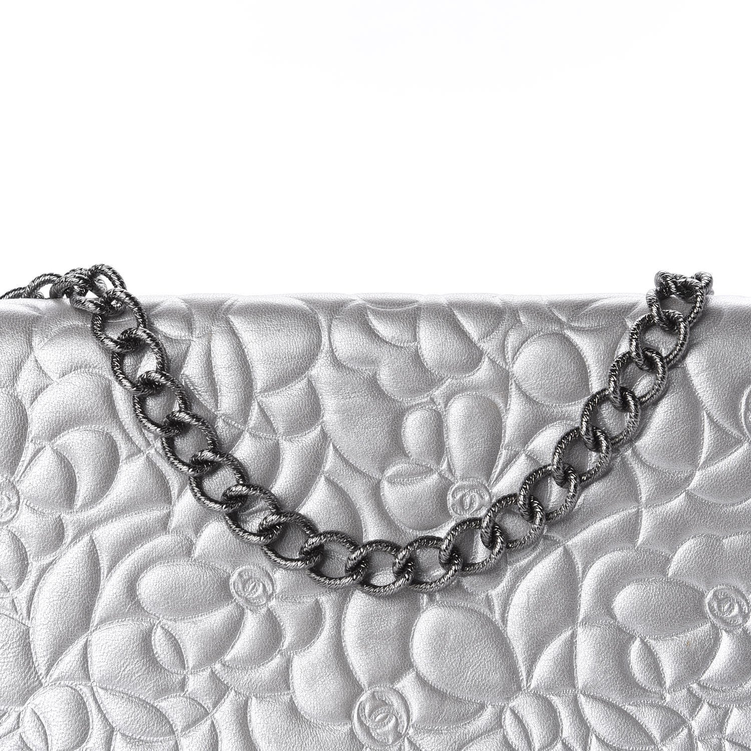 Chanel Metallic Lambskin Camellia Single Flap Silver 11 of 11
