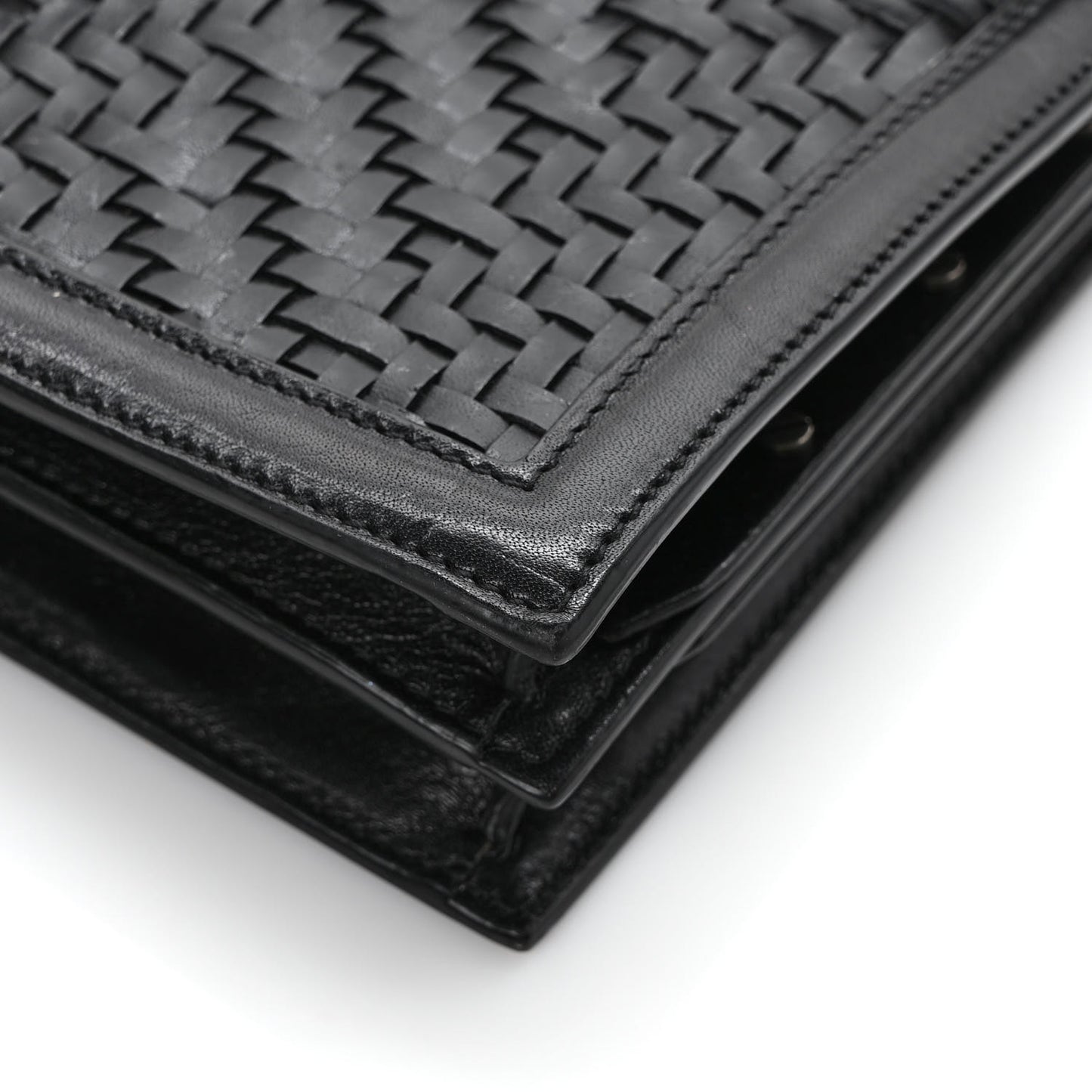 Calfskin Woven Monogram Cassandra Clasp Bag Black