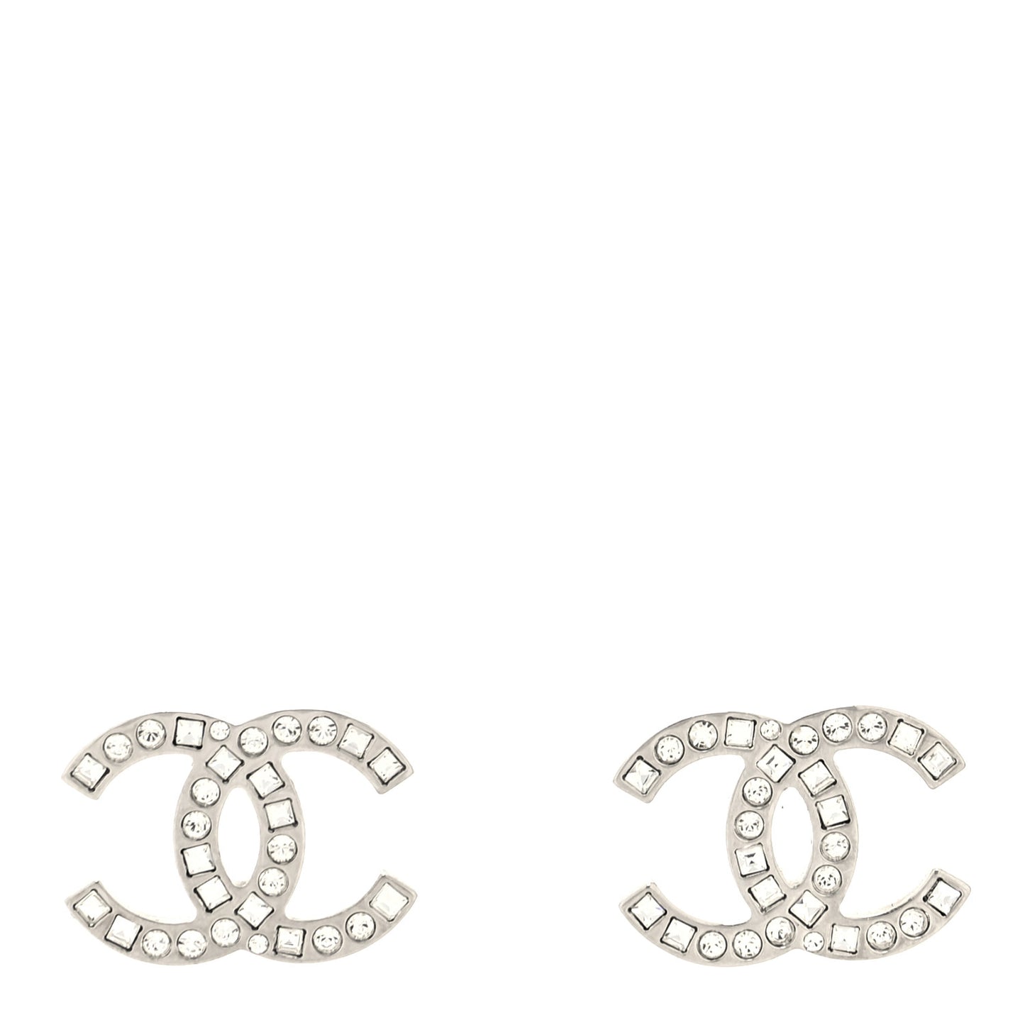 Baguette Crystal CC Earrings Silver