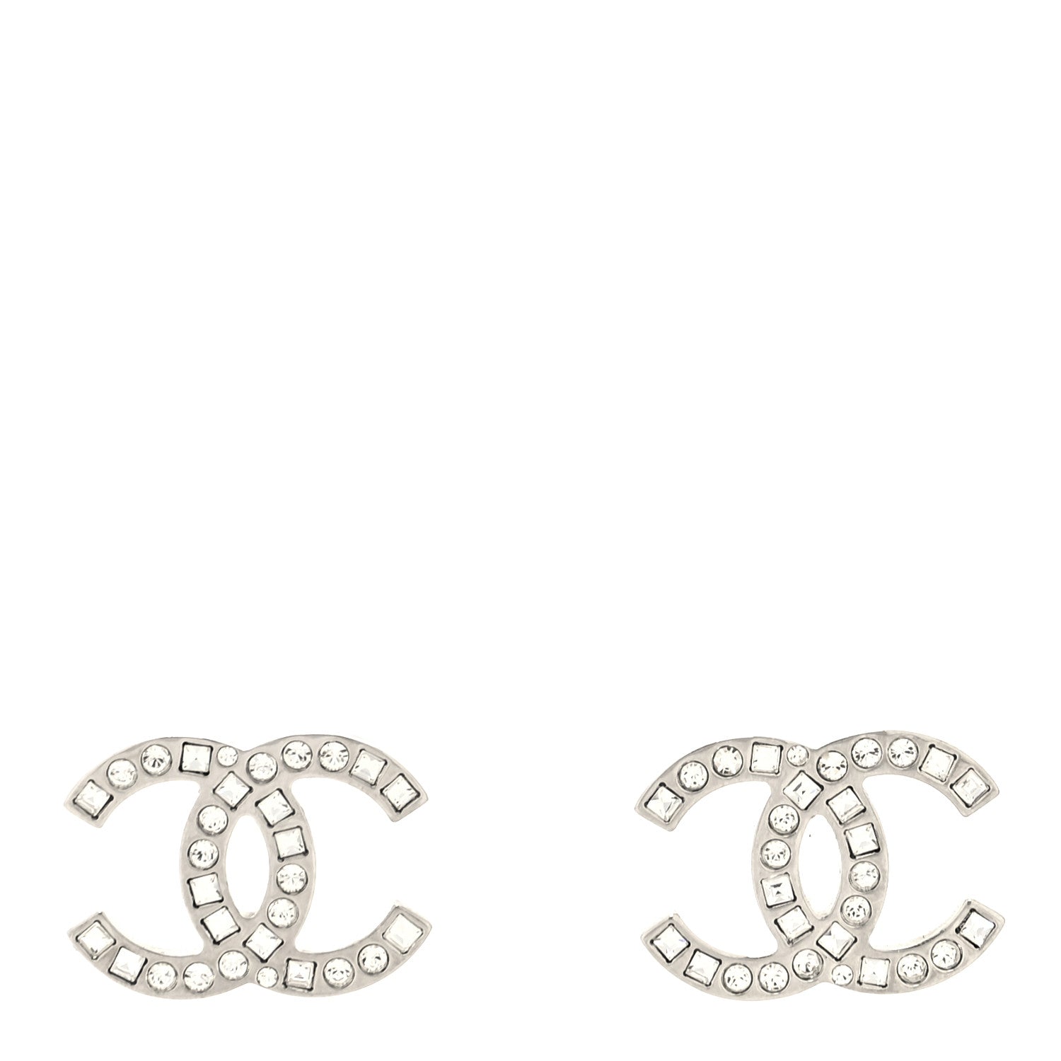 Chanel Baguette Crystal CC Earrings Silver 1 of 4