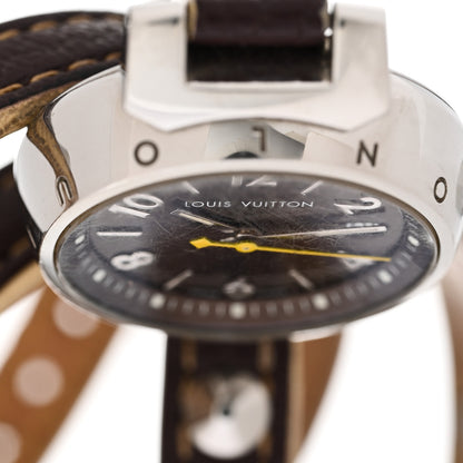 Louis Vuitton Stainless Steel Calfskin 28mm Tambour Triple Wrap Quartz Watch Brown 7 of 10