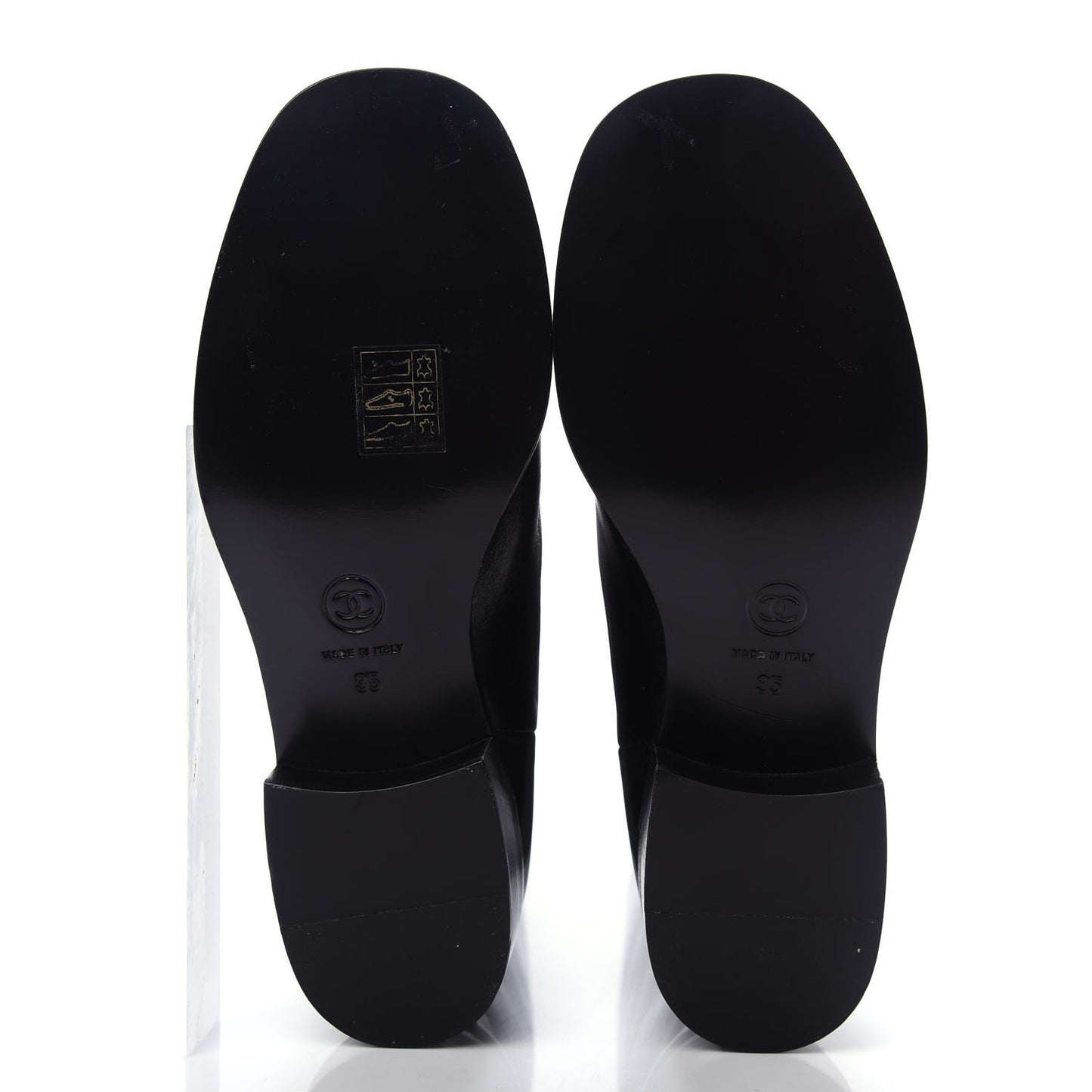 Glazed Calfskin CC High Boots 35 Black
