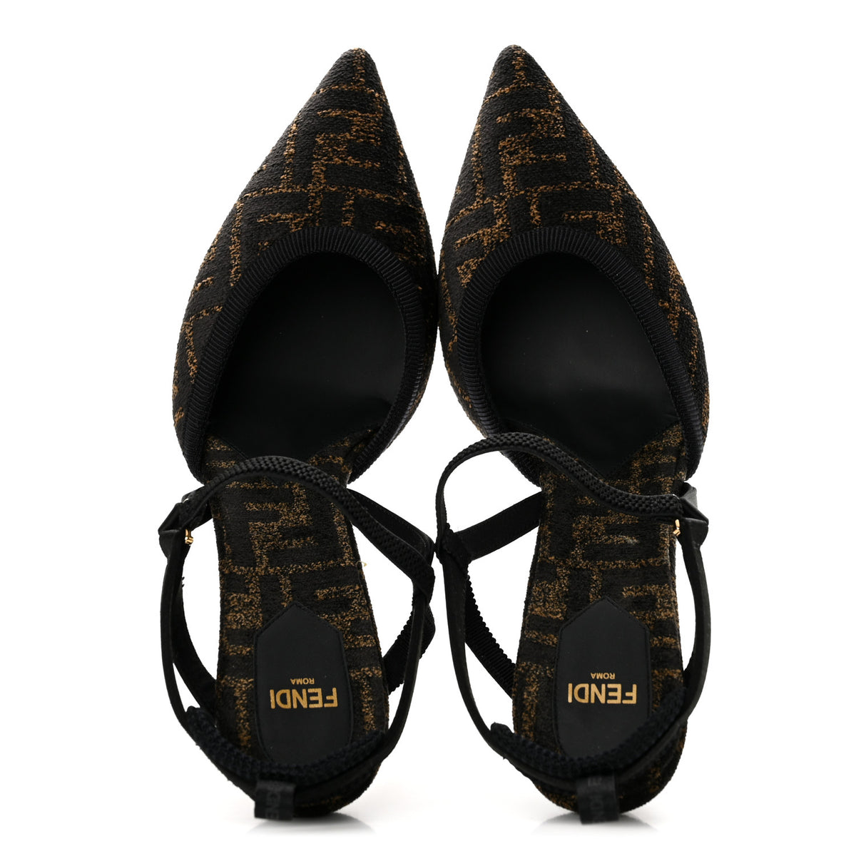 Fendi Fabric Jacquard FF Colibri Lite 85mm Slingback Pumps 39.5 Tobacco Black 2 of 8