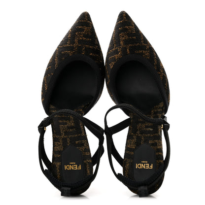 Fendi Fabric Jacquard FF Colibri Lite 85mm Slingback Pumps 39.5 Tobacco Black 2 of 8
